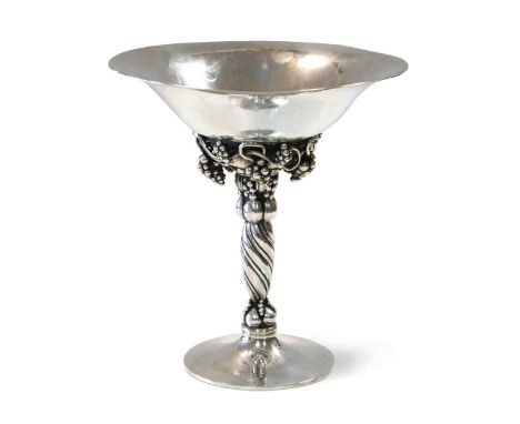 Georg Jensen (1866-1935), a Danish silver tazza, pattern no. 263B, the spot-hammered bowl raised on a wrythen stem embellishe