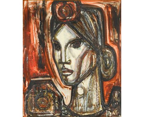 § Miguel Herrero (1922-1994)Portrait of a ladysigned 'HERRERO' (centre left)oil on board70 x 59.5cm  