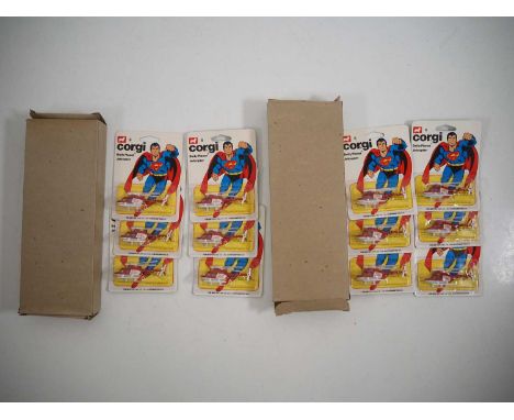 A pair of CORGI JUNIORS complete trade boxes each containing 6x No. 6 Superman 'Daily Planet Jetcopter' each sealed on origin