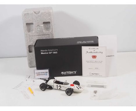 An AUTOART 1:18 scale Honda RA272 Formula 1 race car, #12 Mexico GP 1965 - VG/E in G/VG box