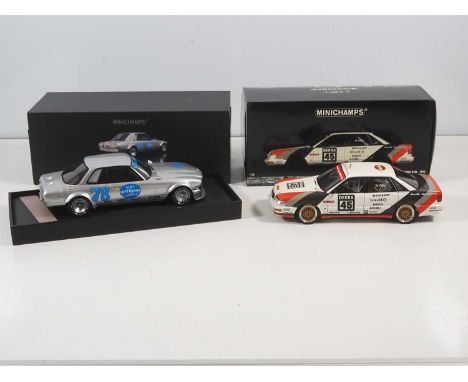 A pair of MINICHAMPS 1:18 scale race cars comprising a Mercedes Benz 450SLC 24h Monza 1978 and an Audi V8 Quattro DTM 1990 - 