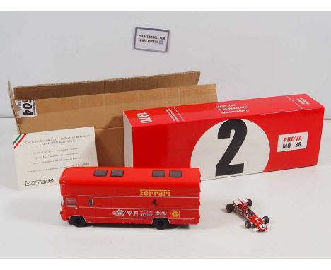 A BRUMM / OLD CARS 1:43 scale TS04 Ferrari Transporter set comprising a Ferrari OM 160 Rolfo Race Car Transporter together wi