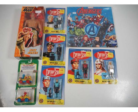 A group of TV and Film related toys and collectables to include Captain Scarlet figures together with a modern action man kic