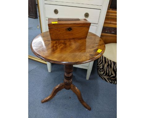 A 19th century walnut finished pedestal table, and a walnut tea caddy Location: 