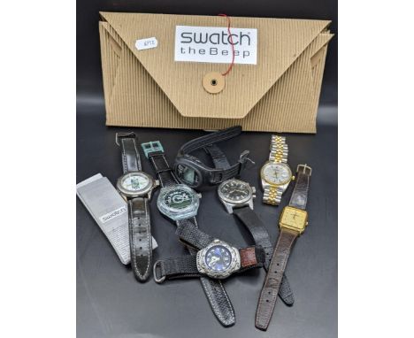A collection of watches to include a Swatch the Beep with its box, a gent's Lator watch, a gent's IRB Rugby World Cup 1999 wa