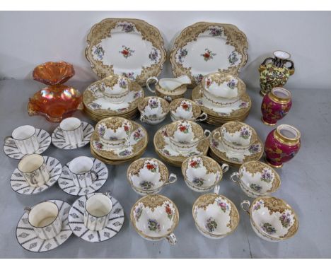 A mixed lot to include three late 19th century Royal Crown Derby vases, Aynsley part tea set, Worcester coffee cans with sauc