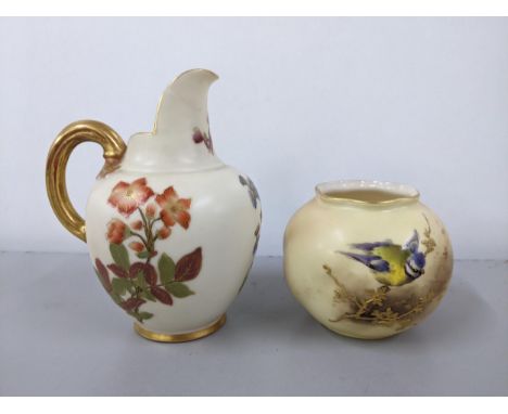 A Royal Worcester blush ivory squat circular formed vase numbered G161, together with a jug, numbered 1094Location: 