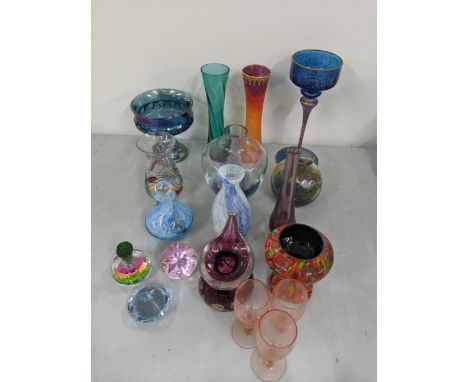 Studio and art glass to include silver mounted tear drop vase, Isle of White glass, Caithness scent bottle and othersLocation