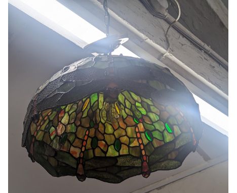 A Tiffany style ceiling light in greens and yellow tonesLocation: RAB ceiling 