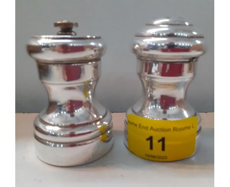 A pair of sterling silver and wooden grinder and pepper pots, Location 