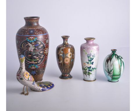 Cloisonne shouldered vase, roundels decorated with a mythical bird, flowers and butterflies, 20cm; and a collection of cloiso