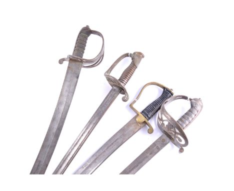 Cavalry sabre, 79cm curved blade, stamped Wilkinson (damaged), two-bar hilt, wire-bound rayskin grip; another Cavalry sabre, 