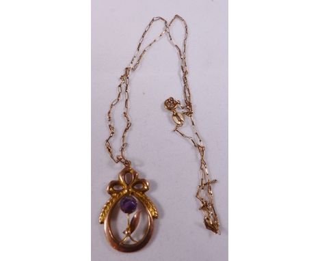 9CT PENDANT AND CHAIN. 9ct rose gold amethyst set pendant and 9ct gold chain, 1,7g