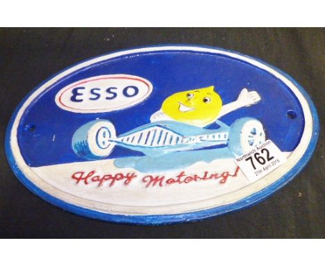 CAST IRON SIGN. Cast iron Esso Happy Motoring sign  L ~ 29cm 