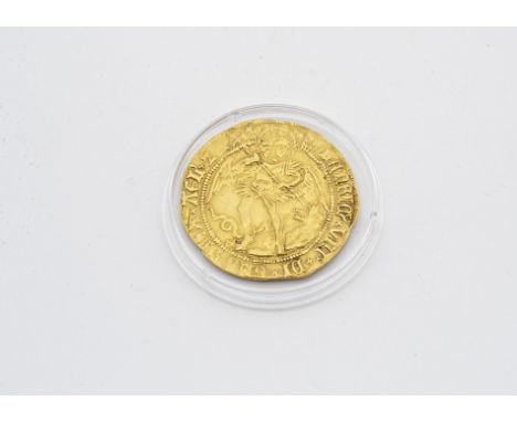 An Henry VIII hammered gold Angel coin, first coinage, ref. Spink 2265, F-VF, Portcullis Crowned mintmark, 5g, 29mm diameter 