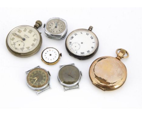 Three vintage pocket watches, AF, including a Services Army, a silver and a gold plated full hunter, together with a 9ct gold