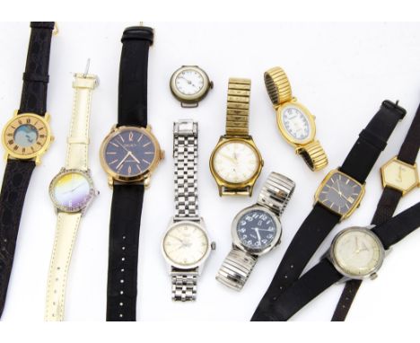A group of eleven vintage and modern wristwatches, including a small trench style with mother of pearl case, two from JW Bens