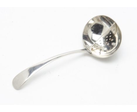 A George V silver straining spoon, 1.4ozt, Old English pattern with grill inset to bowl 