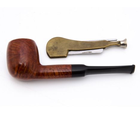 An unsmoked London briar straight pipe, of smooth, polished finish, with vulcanised mouth piece, together with a brass and st
