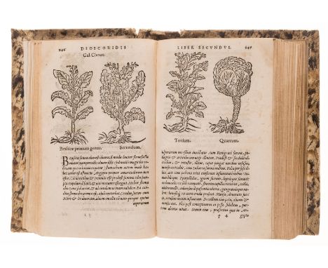 Dioscorides (Pedanius) De medicinali materia libri sex, translated by Jean Ruel, title with woodcut printer's device, numerou