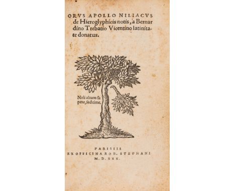 Robert Estienne.- Horapollo, (the grammarian) Orus Apollo Niliacus de Hieroglyphics notis, à Bernardino Trebatio Vincentino l