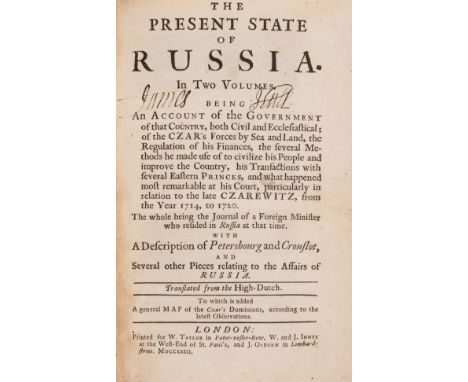 Russia.- [Weber (Friedrich Christian)] The Present State of Russia, 2 vol., first English edition, 2 folding engraved maps, b