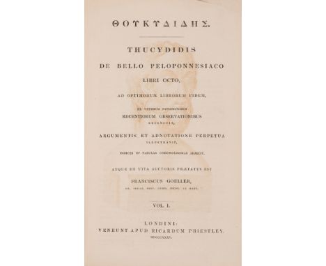 NO RESERVE Thucydides. Thucydidis de Bello Peloponnesiaco Libri Octo..., 2 vol., edited by Franciscus Goeller, engraved portr