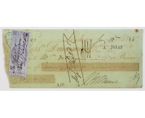 Brunel (Isambard Kingdom, civil engineer, 1806-59) Autograph cheque signed "IK Brunel" paid to "Mme Delvigne" for the sum of 