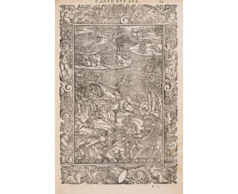 Ariosto (Lodovico) Orlando Furioso [&amp; Cinque Canti], 2 parts in 1 vol., part 1 with woodcut architectural title incorpora