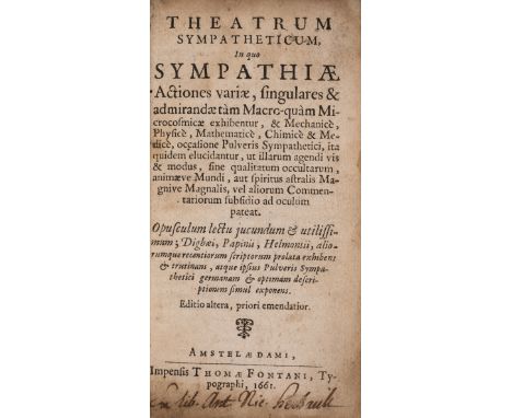 [Digby (Sir Kenelm)] Theatrum sympatheticum..., second (?pirated) edition, old ink inscription to foot of title, light water-