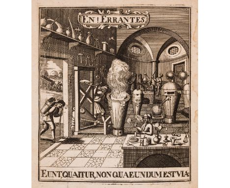 Alchemy.- Hydrophilus (Sincerus, pseud.) Falscher und wahrer Lapis Philosophorum..., fine engraved frontispiece of a laborato