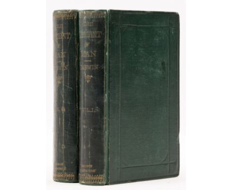 Evolution.- Darwin (Charles) The Descent of Man, 2 vol., first edition, second issue, wood engraved illustrations, publisher'