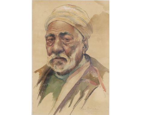 A beautiful portrait of a Tunisian man by Max Moreau (1902 - 1992). The watercolor is signed at the bottom right and dated 19