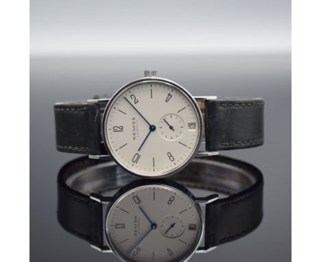 NOMOS Tangente Glashütte Herrenarmbanduhr mit Datum,  Handaufzug, beids. vergl. Edelstahlgeh., Boden &amp; Glasrand aufgedr.,