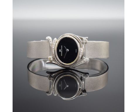 SCHLEGEL &amp; PLANA Damenarmbanduhr mit Diamanten in WG 750/000,  Schweiz um 1970, Handaufzug, Boden aufgedr., Goldband in W