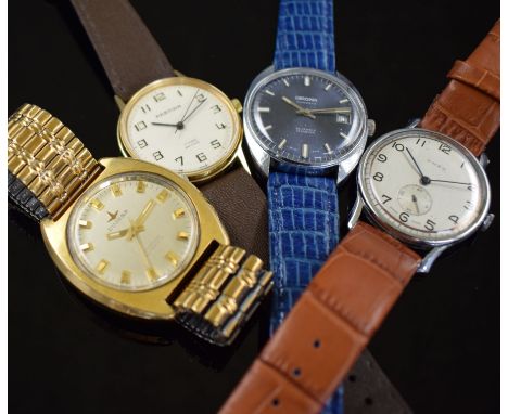 4 Armbanduhren,  Schweiz/Deutschland 1960/70er Jahre, 2x Handaufzug, 2x Automatik, 3x Boden verschr., 1x gedr., 2x verg. Geh.