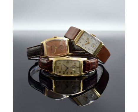 LORD ELGIN, BULOVA, HAMILTON 3 Armbanduhren,  USA um 1940, Handaufzug, 1.) Lord Elgin in GG 585/000, Kal. 559, M. ca. 27 x 20