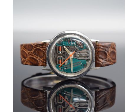 BULOVA Herrenarmbanduhr Accutron Spaceview,  Schweiz um 1968, Edelstahlgeh., Boden verschr., sichtbares Stimmgabelschwingerwe