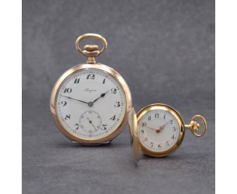 2 Taschenuhren: 1.) Damensavonette in RG 585/000 &amp; 2.) LONGINES Taschenuhr in Silber,  Schweiz um 1900, 1.) 2-Deckel Gold