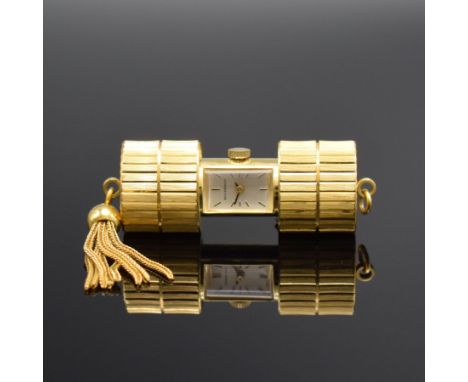 BUCHERER vergoldete Anhängeuhr,  Schweiz um 1970, Handaufzug, durch bewegl. Schalen verschließbar, silb. Zifferbl. m. aufges.
