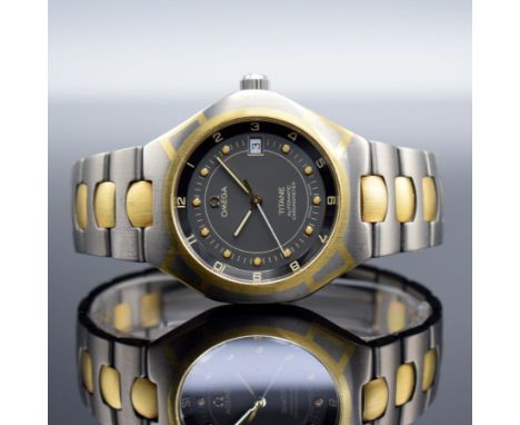 OMEGA Seamaster Titane Chronometer Herrenarmbanduhr Referenz 3680885,  Schweiz um 1995, Automatik, goldintarsiertes Titangeh.