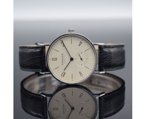 NOMOS Tangente Glashütte Herrenarmbanduhr,  Handaufzug, 3-teil. Geh., Boden &amp; Glasrand aufgedr., Zifferbl. m. arab. Zahle