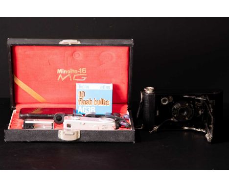 MINOLTA; a boxed 16MG camera and accessories, together with a Kodak folding plate camera (2).