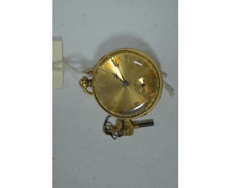 A Victorian 18ct gold key wound gentleman's open face pocket watch, with gilt roman dial and subsidiary seconds dial, the cas