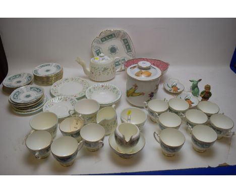 A Coalport 'Revelry-Adam Green' tea service for twelve; a Minton 'Summer Days' part tea services; a Hummel figure 'Trumpet Bo