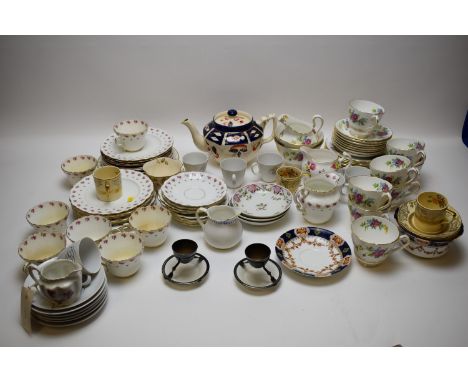 Coffee ware by Raymond Loewy; Newhall-style saucers; Royal Grafton tea china; Paragon tea china; and other items.