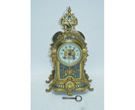 Late 19th/early 20th Century French brass mantel clock, with enamelled arabic dial and two-train BHA Britannia movement, 37cm