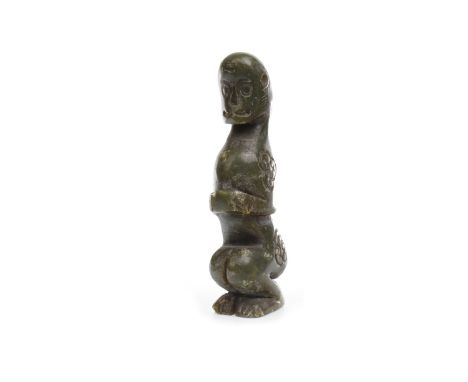 MAYAN / AFRICAN GREEN HARDSTONE CARVING, modelled as a crouching animalistic figure, 11.5cm high