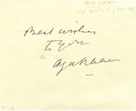 KHAN III AGA: (1877-1957) Imam of the Shia Ismaili Muslims 1885-1957. The Aga Khan was one of the founders and first Presiden