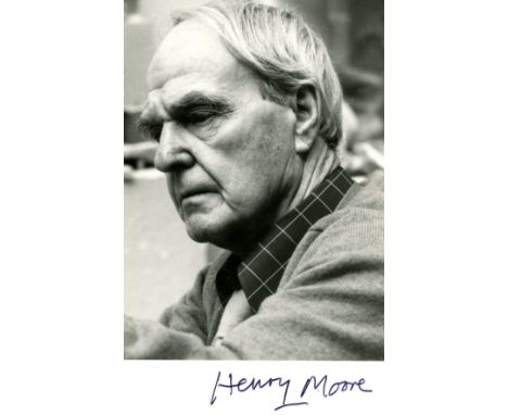 MOORE HENRY: (1898-1986) English Sculptor and Artist. Signed 3.5 x 6 photograph by Moore, the image depicting him in a semi-p